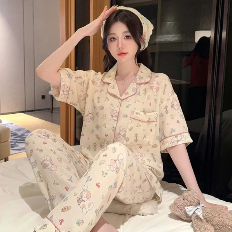 110kg 5XL Big Size Pajama Sets Women Summer Cartoon Sleepwear Short Sleeved Cardigan Trousers Homesuit Loose Lounge Pijama Mujer
110kg 5XL Big Size Pajama Sets Women Summer Cartoon Sleepwear Short Sleeved Cardigan Trousers Homesuit Loose Lounge Pijama Mujer