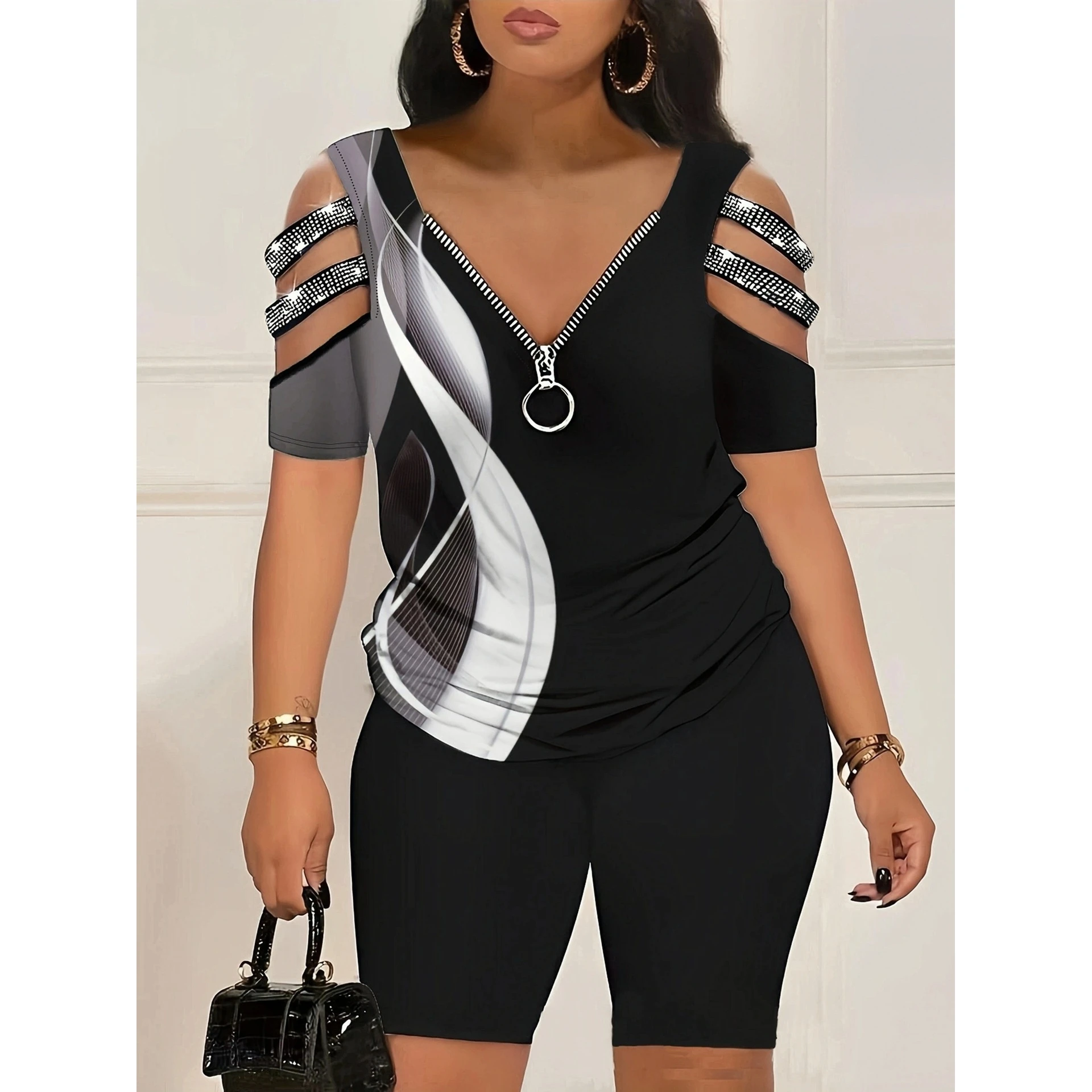 Faionable V-Ne Zipper Hooded ort Sve ort Pants Set High Waist Five-Quarter Length Polyester Women's Clothing
Faionable V-Ne Zipper Hooded ort Sve ort Pants Set High Waist Five-Quarter Length Polyester Women's Clothing