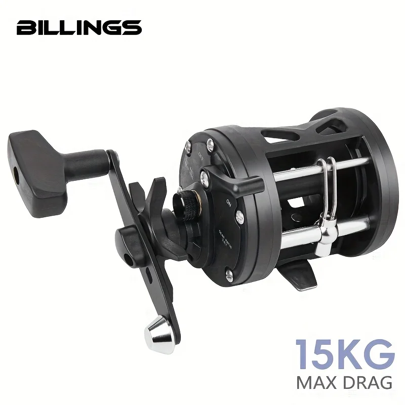 BILLINGS Smooth Trolling Drum Fishing Reel, Baitcasting Reel with 3.8:1 Gear Ratio, Max Drag 15kg/33lbs, Ambidextrous, Black Aluminum Alloy, Saltwater Boat Fishing Gear for Bass, Snapper, Salmon
BILLINGS Smooth Trolling Drum Fishing Reel, Baitcasting Reel with 3.8:1 Gear Ratio, Max Drag 15kg/33lbs, Ambidextrous, Black Aluminum Alloy, Saltwater Boat Fishing Gear for Bass, Snapper, Salmon