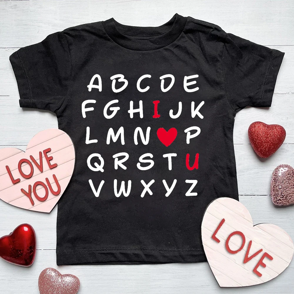 ABC I Love U Alphabet Print Child Shirt Valentine's Day Party Kids Outfit Boys Girls Short Sleeve T-shirt Children Holiday Tops
ABC I Love U Alphabet Print Child Shirt Valentine's Day Party Kids Outfit Boys Girls Short Sleeve T-shirt Children Holiday Tops