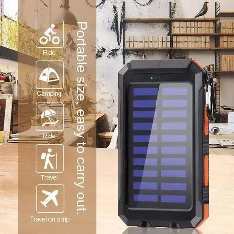 Banco de energia solar essencial ao ar livre 10000mAh - carga/luz 4 em 1 longo tempo de execução