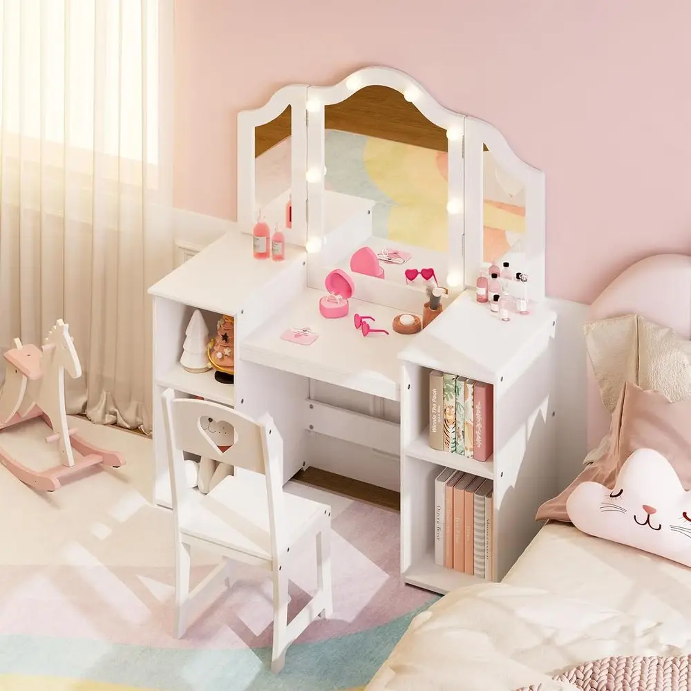 Children's Vanity Set with Lighted Mirror, Storage, and Convertible Desk for Girls
Children's Vanity Set with Lighted Mirror, Storage, and Convertible Desk for Girls