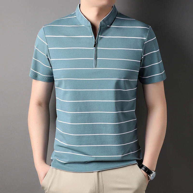 White Striped Zipper Polo Shirts For Men Short Sleeve All Match Summer Quality Cotton Blend Regular Fit Casual Camisas De Hombre
White Striped Zipper Polo Shirts For Men Short Sleeve All Match Summer Quality Cotton Blend Regular Fit Casual Camisas De Hombre