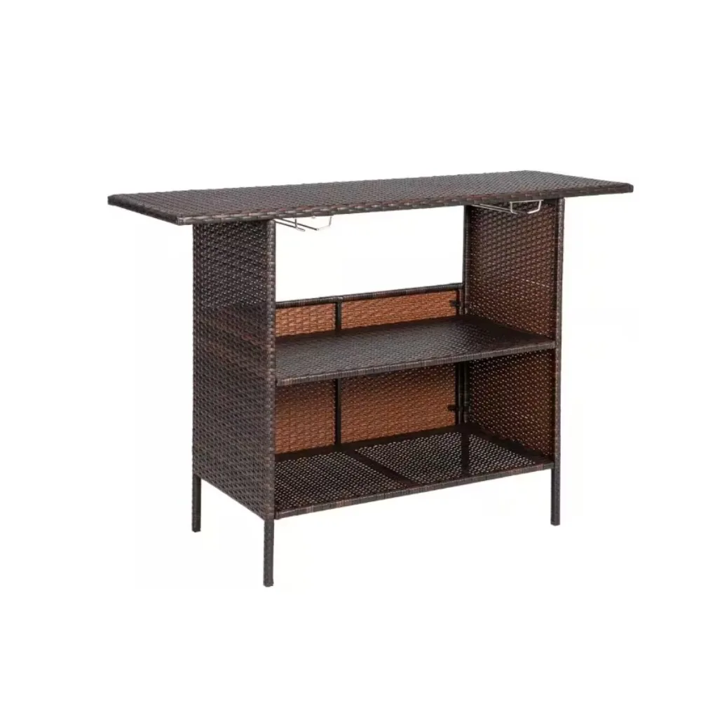 Wicker Outdoor Bar Table with 2 Steel Shelves, Sets of Rails, Rattan Patio Storage for Backyard, Poolside, Garden
Wicker Outdoor Bar Table with 2 Steel Shelves, Sets of Rails, Rattan Patio Storage for Backyard, Poolside, Garden