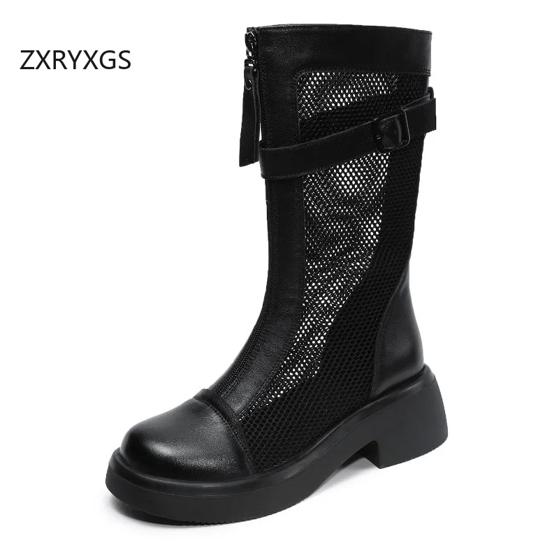 ZXRYXGS Top Cowhide + Mesh Summer Boots Fashion Sandals 2026 Round Toe Thick Mid Heel Boots Breathable in-tube Women Cool Boots
ZXRYXGS Top Cowhide + Mesh Summer Boots Fashion Sandals 2026 Round Toe Thick Mid Heel Boots Breathable in-tube Women Cool Boots