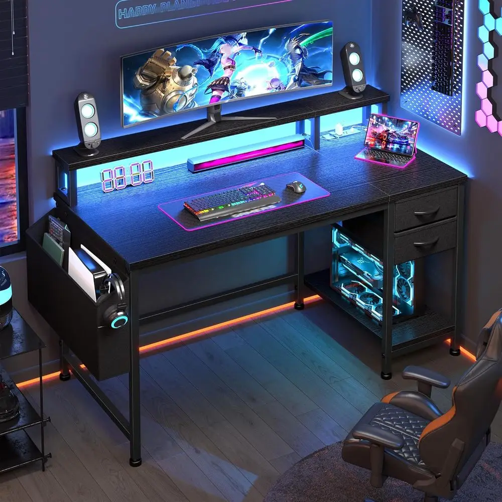 40 LED-lit Gaming Desk with Storage and Power Outlets, Ideal for Home Office, Study, or Bedroom
40 LED-lit Gaming Desk with Storage and Power Outlets, Ideal for Home Office, Study, or Bedroom