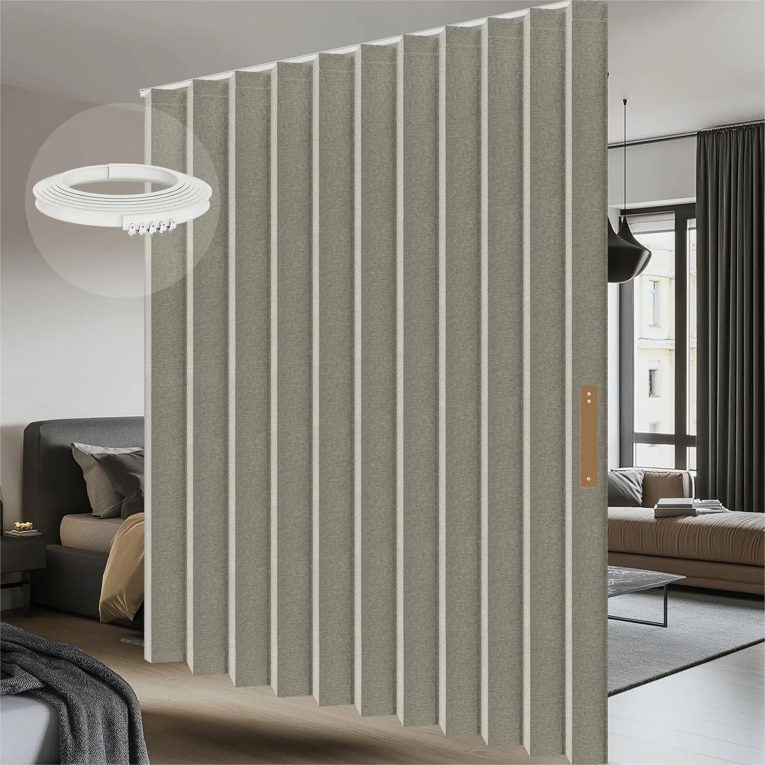 100% Blackout Accordion Room Divider Curtains with Flexible Ceiling Track, Total Privacy Sound Proof Curtains for Bedroom Patio
100% Blackout Accordion Room Divider Curtains with Flexible Ceiling Track, Total Privacy Sound Proof Curtains for Bedroom Patio