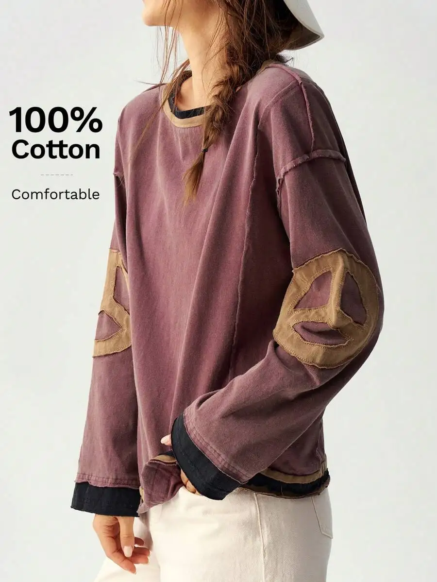 Женская хлопковая толстовка оверсайз с длинными рукавами и нашивками на локтях, повседневный топ для осени и зимы
Женская хлопковая толстовка оверсайз с длинными рукавами и нашивками на локтях, повседневный топ для осени и зимы