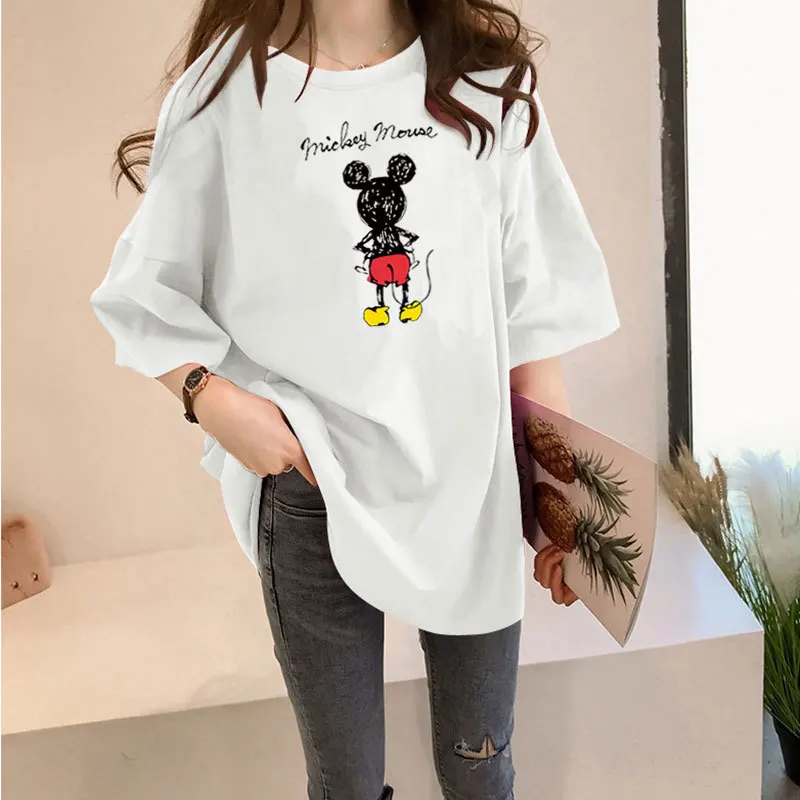 Mickey Minnie Women's Short-Sleeved T-shirt Girl Summer Solid Color Mid-Length Loose All-Match Mickey Mouse Printing Disney Top
Mickey Minnie Women's Short-Sleeved T-shirt Girl Summer Solid Color Mid-Length Loose All-Match Mickey Mouse Printing Disney Top