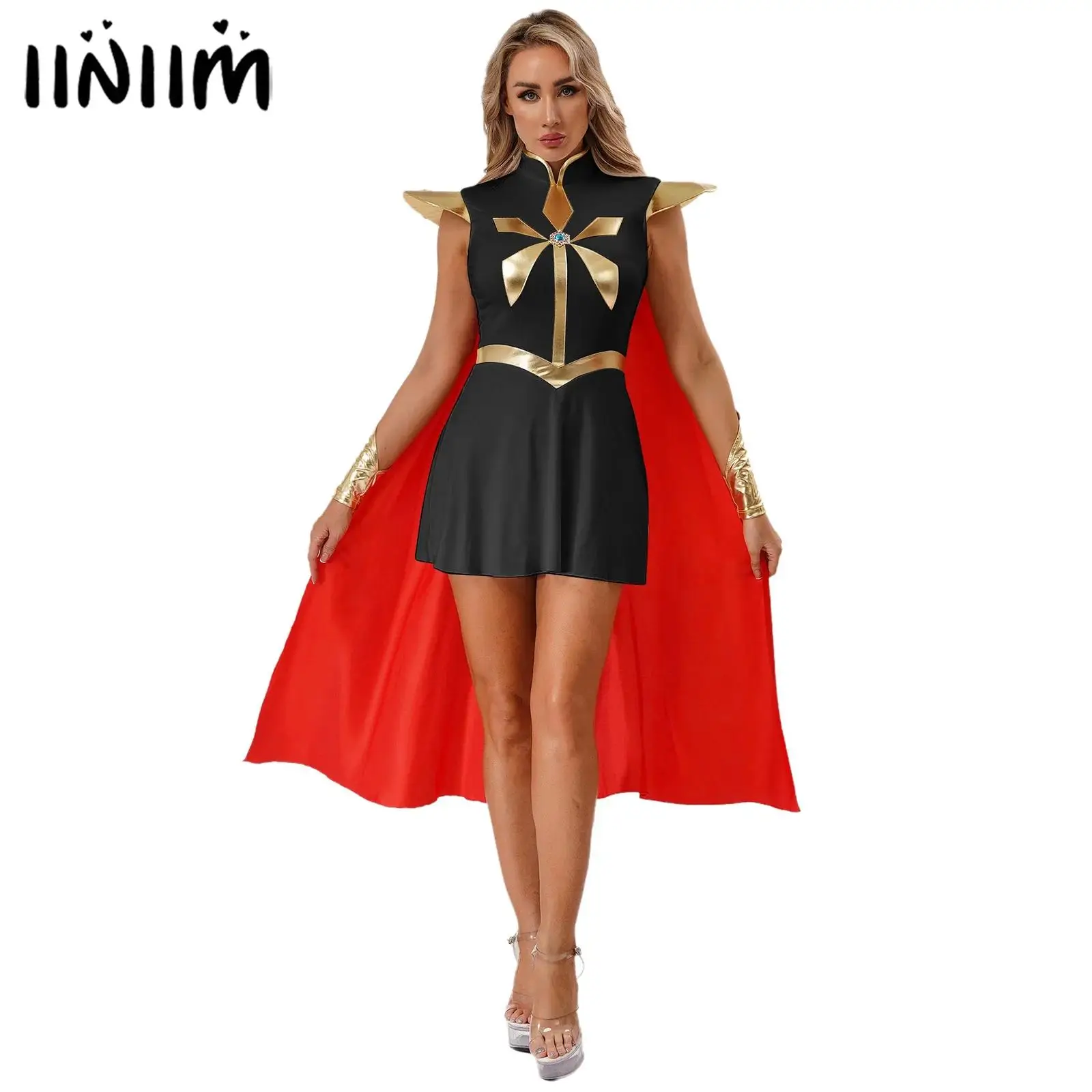 Womens Power Princess Queen Cosplay Dress Halloween Cosplay Themed Party Costume Metallic Rhinestone Cloak And Oversleeves
Womens Power Princess Queen Cosplay Dress Halloween Cosplay Themed Party Costume Metallic Rhinestone Cloak And Oversleeves