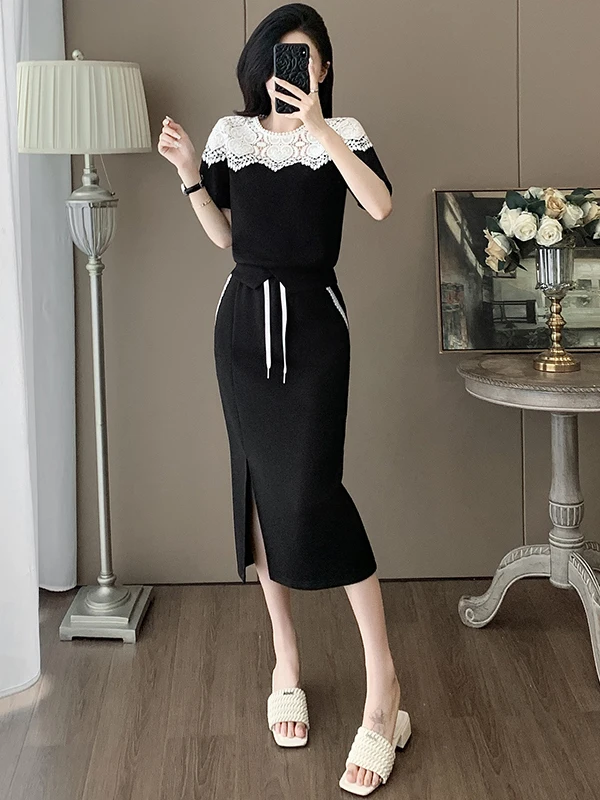 High-End Brand Casual Sports Set Women's Summer 2026 New Black Short Sleeve Lace Top Half Skirt Two-Piece Set round Neck Long...
High-End Brand Casual Sports Set Women's Summer 2026 New Black Short Sleeve Lace Top Half Skirt Two-Piece Set round Neck Long...