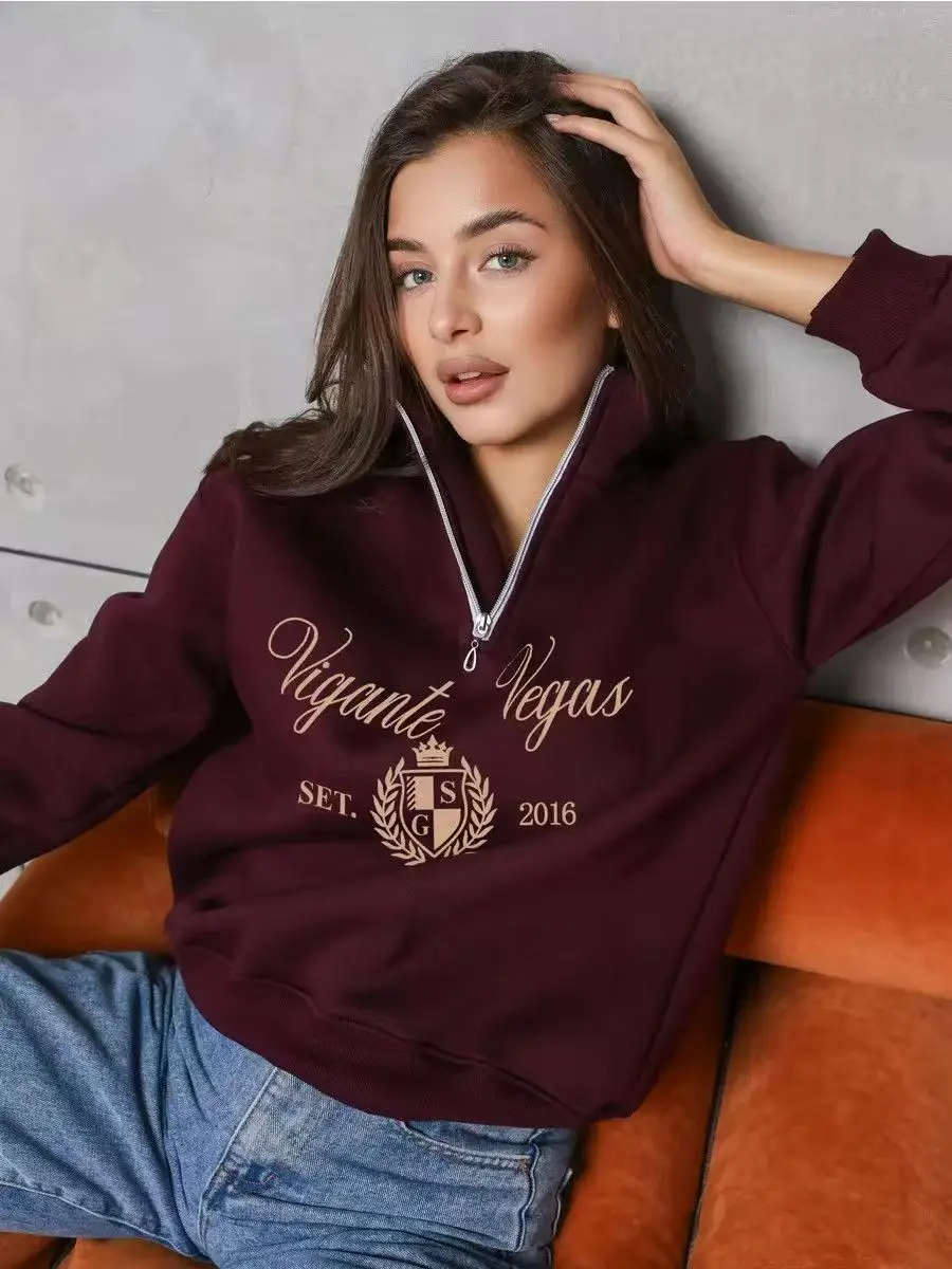 America Retro Classic Turn-down Collar Sweatshirts Letter Printed Half Open Zip Tops Long Sleeve Pullover Loose Sport Women Red
America Retro Classic Turn-down Collar Sweatshirts Letter Printed Half Open Zip Tops Long Sleeve Pullover Loose Sport Women Red