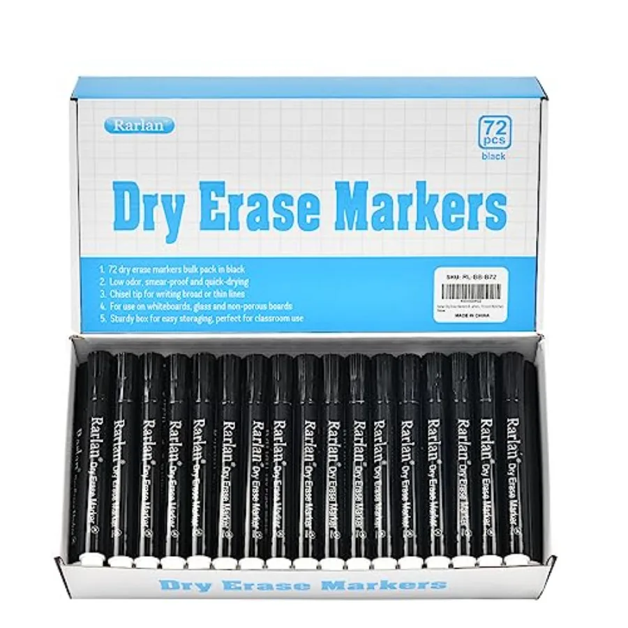 Dry Erase Markers Bulk, Chisel Tip, Black, Whiteboard Markers, 72 Count Bulk Pack
Dry Erase Markers Bulk, Chisel Tip, Black, Whiteboard Markers, 72 Count Bulk Pack