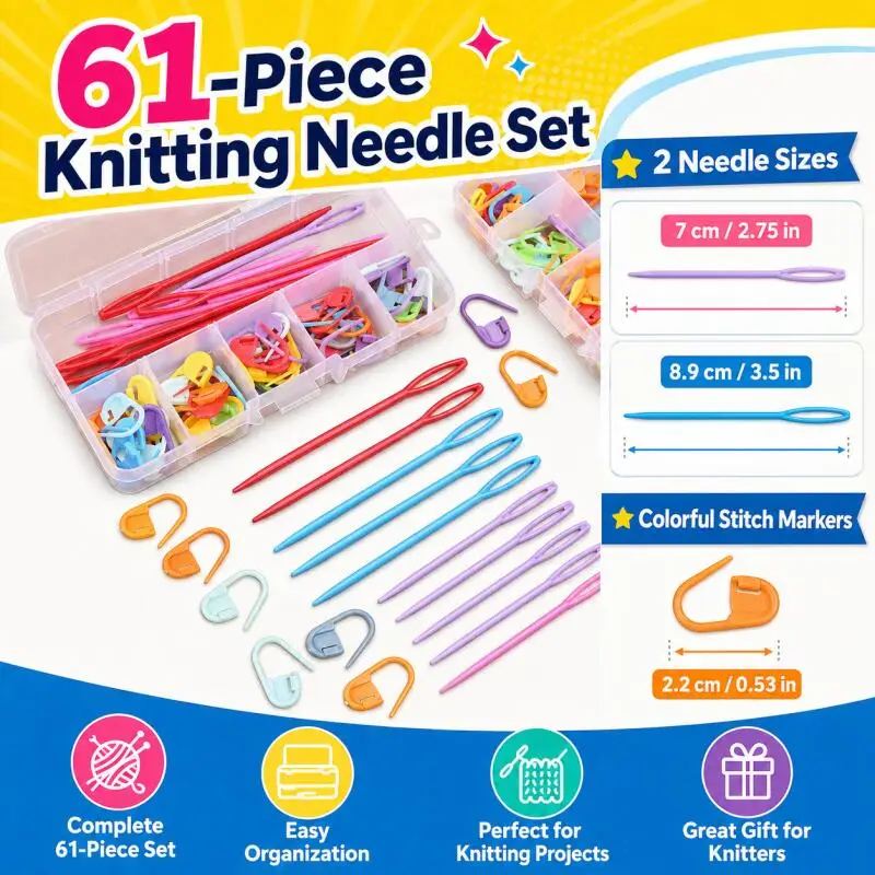 61Pcs Multicolor Plastic Resin Locking Stitch Markers, Knitting Crochet Clip Needle Marking Rings DIY Sewing Tool
61Pcs Multicolor Plastic Resin Locking Stitch Markers, Knitting Crochet Clip Needle Marking Rings DIY Sewing Tool