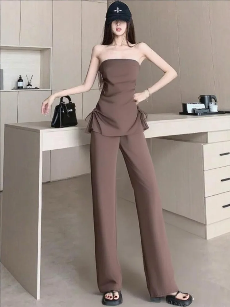 Gothiscyn Casual Set Women's Summer Strapless Lace-up Top Loose Straight Leg Pants Two-piece Set Fashion Female Clothes
Gothiscyn Casual Set Women's Summer Strapless Lace-up Top Loose Straight Leg Pants Two-piece Set Fashion Female Clothes
