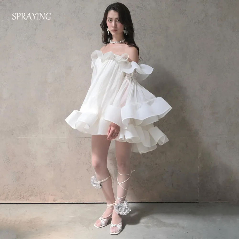 SPRAYING Elegant Mini Wedding Dress Off Shoulder Long Sleeve Party Dress A line Short Pleat Engagement Party Dress Customized
SPRAYING Elegant Mini Wedding Dress Off Shoulder Long Sleeve Party Dress A line Short Pleat Engagement Party Dress Customized