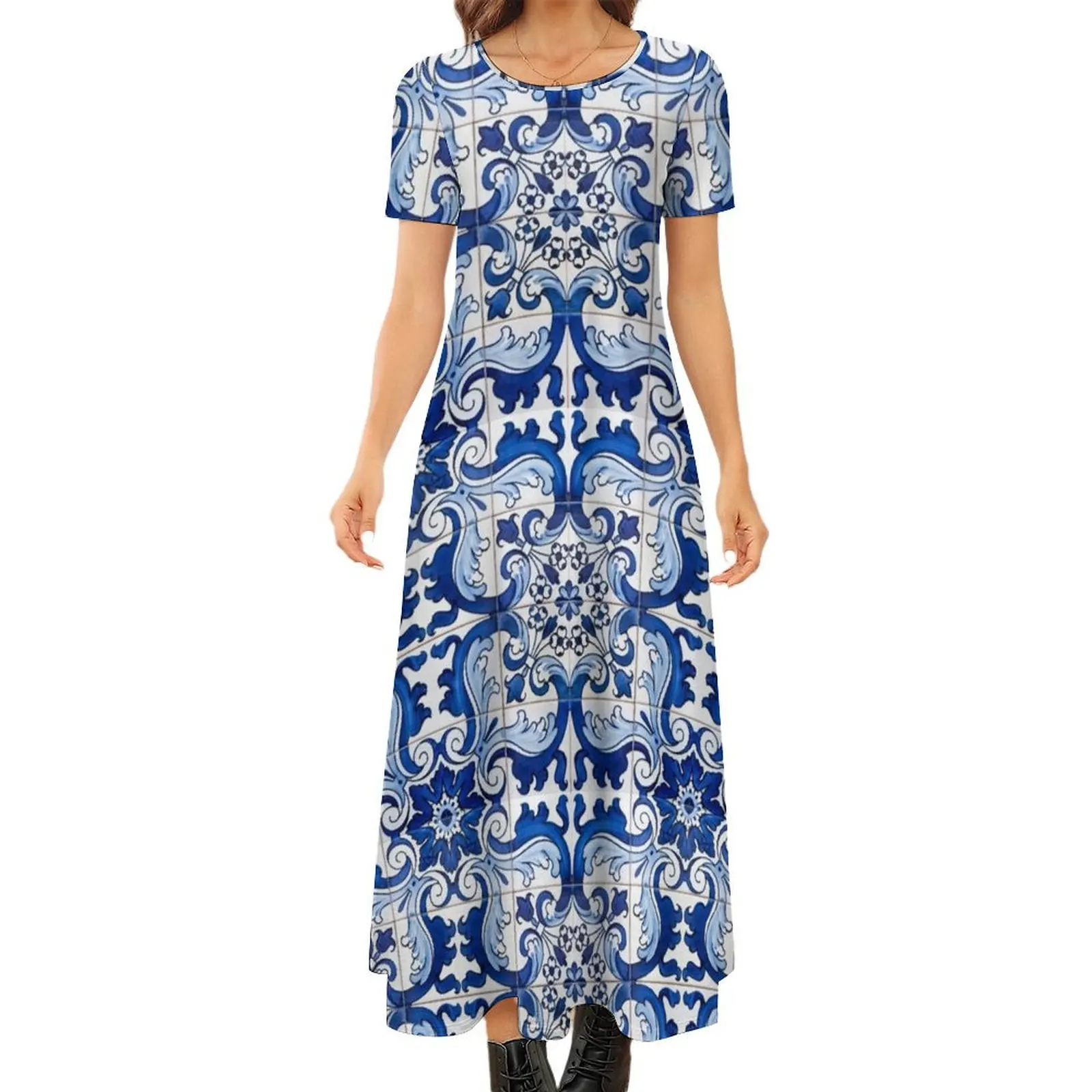 Antique Classic Lisbon Blue Azulejo Tile Floral Pattern Round Neck Short Sleeve Dress wedding dresses for parties
Antique Classic Lisbon Blue Azulejo Tile Floral Pattern Round Neck Short Sleeve Dress wedding dresses for parties