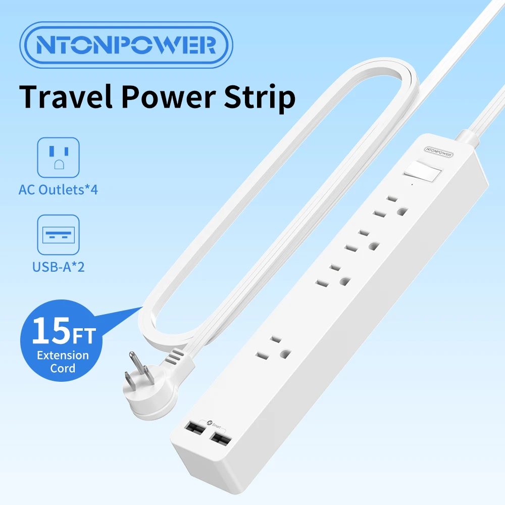 US Plug Power Strip 4 AC Outlets 2 USB Ports 25 ft Flat Extension Cord 1080J Surge Protector Smart Plug Network filter socket 
US Plug Power Strip 4 AC Outlets 2 USB Ports 25 ft Flat Extension Cord 1080J Surge Protector Smart Plug Network filter socket