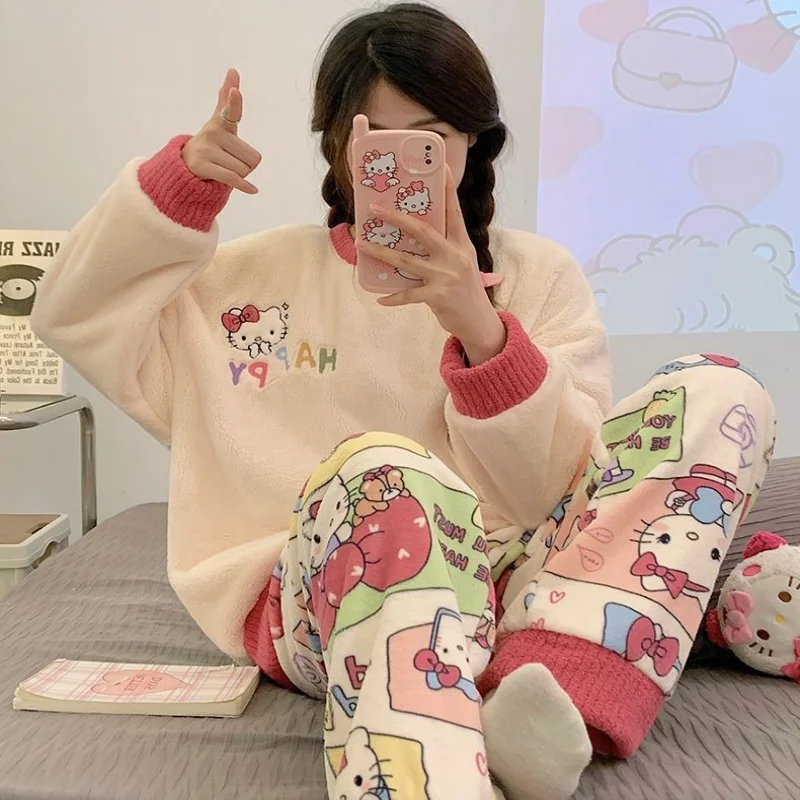 Hello Kitty Cute Cartoon flannel Sleepwear Set Comfortable Loose Sleepwear Two Piece Set Winter Warm Plush Home Clothes Y2KGirls
Hello Kitty Cute Cartoon flannel Sleepwear Set Comfortable Loose Sleepwear Two Piece Set Winter Warm Plush Home Clothes Y2KGirls