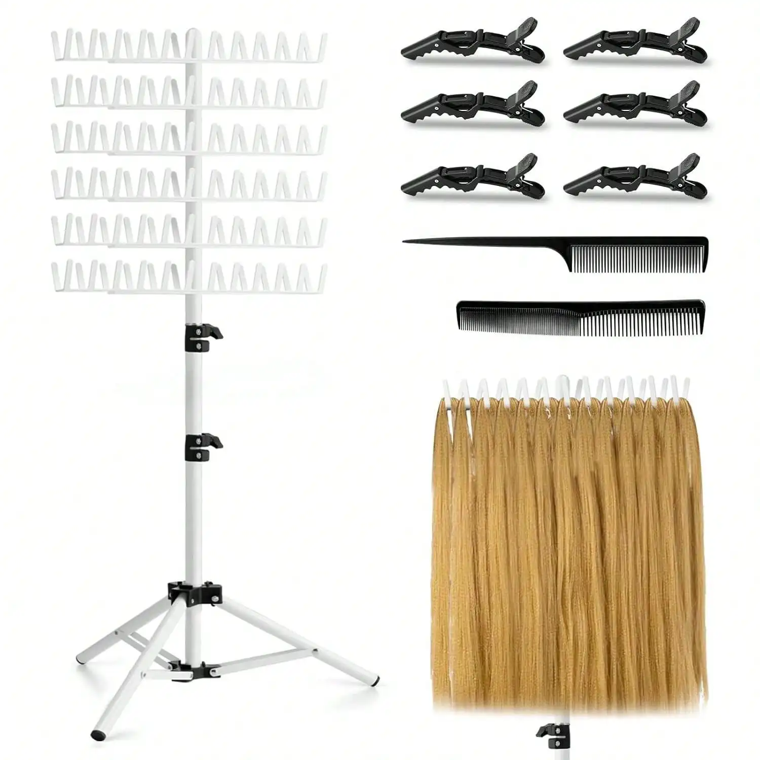 Braiding Hair Rack, 144 Pegs Height Adjustable, 2-Side Hair Extension Holder, Hair Stand With Stylist Hair Braiding Tools For Salon, Home, Travel
Braiding Hair Rack, 144 Pegs Height Adjustable, 2-Side Hair Extension Holder, Hair Stand With Stylist Hair Braiding Tools For Salon, Home, Travel