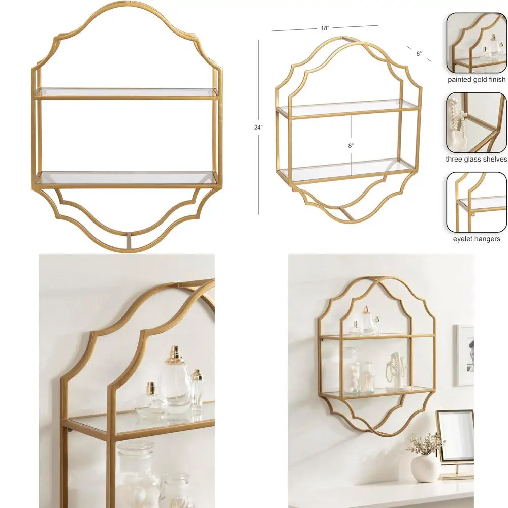 Gold Scalloped Two-Tier Wall Shelf, 18 x 6 x 24, Elegant Storage and Organizer for Home Décor or Bathroom
Gold Scalloped Two-Tier Wall Shelf, 18 x 6 x 24, Elegant Storage and Organizer for Home Décor or Bathroom