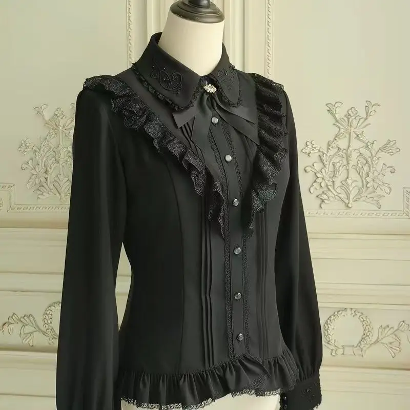 Gothic Vintage Lolita Slim Long Sleeve Shirt Women Design Hepburn Chic Thin Irregular T-Shirts Autumn France Lapel Solid Clothes
Gothic Vintage Lolita Slim Long Sleeve Shirt Women Design Hepburn Chic Thin Irregular T-Shirts Autumn France Lapel Solid Clothes