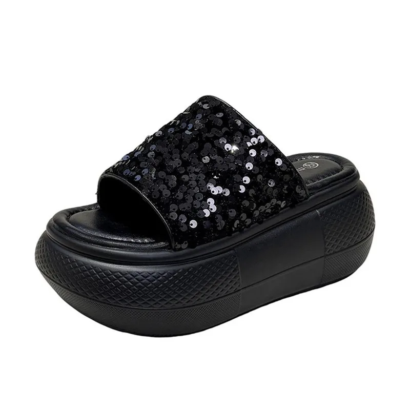 8cm Thick Bottom Heightening Slippers Women Summer Outside Wear Sandals Fashion High Heels Sequins Peep Toe Female Slides Shoes
8cm Thick Bottom Heightening Slippers Women Summer Outside Wear Sandals Fashion High Heels Sequins Peep Toe Female Slides Shoes