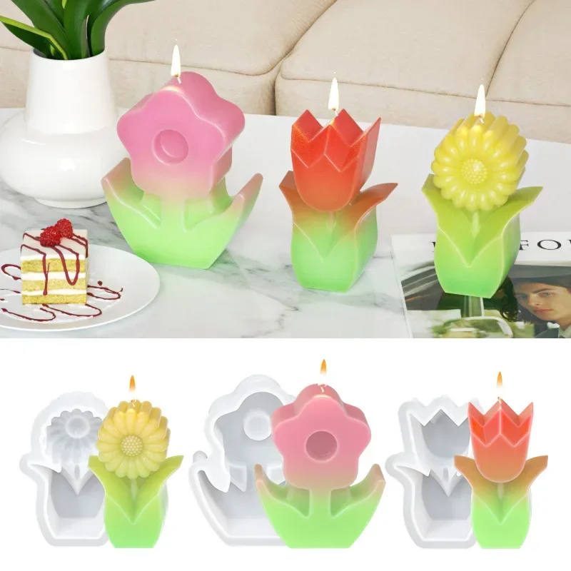 DIY 3D Sunflower Tulip Flower Silicone Mold 3Pcs, Aromatherapy Candle Resin Drip Art Glue Plaster Mold for Scented Candle
DIY 3D Sunflower Tulip Flower Silicone Mold 3Pcs, Aromatherapy Candle Resin Drip Art Glue Plaster Mold for Scented Candle