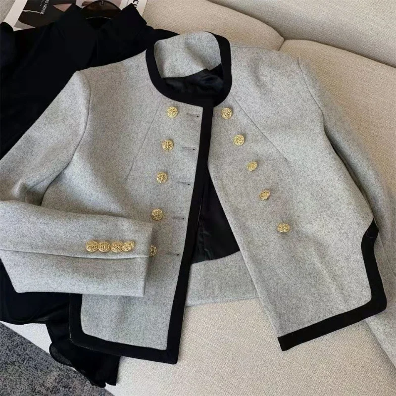 Women's Gray Irregular Jacket Elegant Double Breasted O-neck Top 2026 Spring Autumn New French Luxury Short Woolen Suit Blazer
Women's Gray Irregular Jacket Elegant Double Breasted O-neck Top 2026 Spring Autumn New French Luxury Short Woolen Suit Blazer