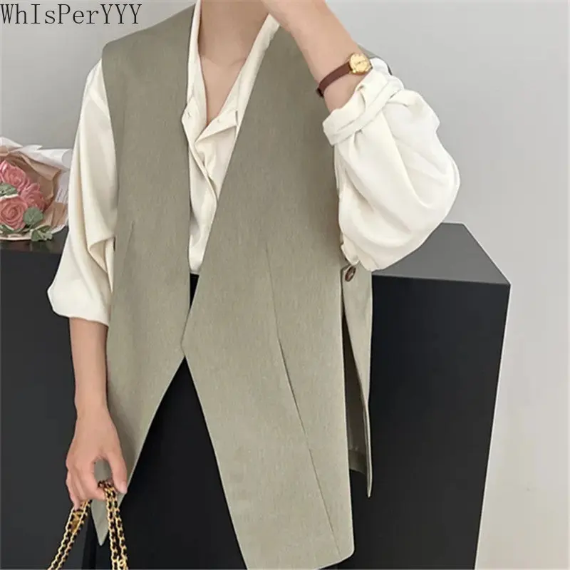 Vintage V-neck Suit Waistcoat Women Spring Autumn Design Vest Korean Fashion Sleeveless Jacket Female Solid Color Elegant Wild
Vintage V-neck Suit Waistcoat Women Spring Autumn Design Vest Korean Fashion Sleeveless Jacket Female Solid Color Elegant Wild
