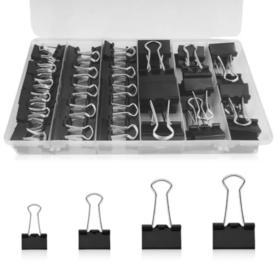 110PCS Binder Clips Assorted Sizes, 4 Sizes Large Medium Small Mini Paper Clamps Set, Office Supplies Desk, Cute Office Paper C
110PCS Binder Clips Assorted Sizes, 4 Sizes Large Medium Small Mini Paper Clamps Set, Office Supplies Desk, Cute Office Paper C