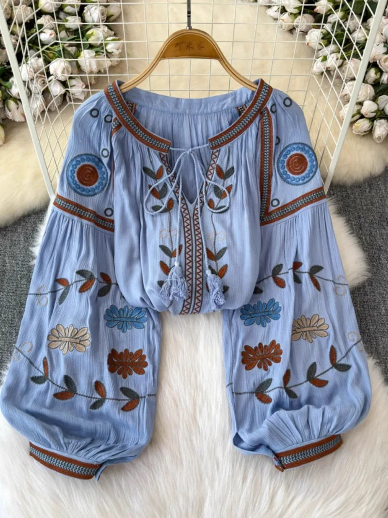 Vintage Heavy Embroidery Shirts Women Y2k Lace Up O-neck Tassel Blusas Mujer 2025 New Long Sleeve Loose Blouses Ethnic Style
Vintage Heavy Embroidery Shirts Women Y2k Lace Up O-neck Tassel Blusas Mujer 2025 New Long Sleeve Loose Blouses Ethnic Style