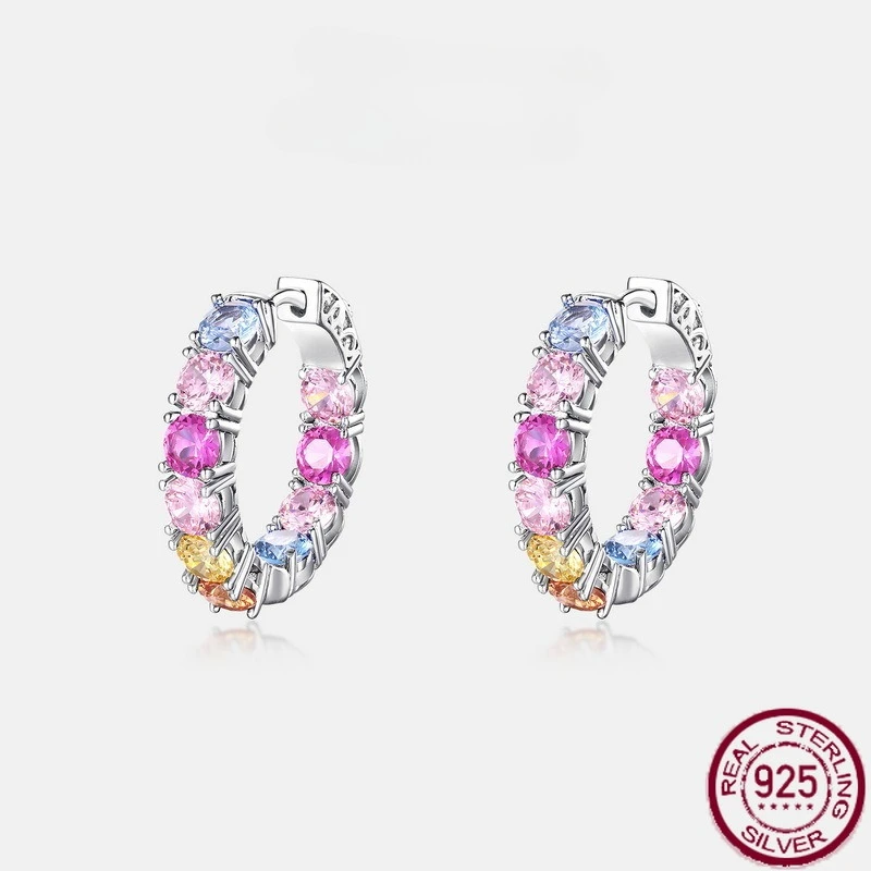 New S925 Pure Silver Color Zirconia Versatile Earrings with Diamond Set Rainbow Earrings Light Luxury Fashion Wedding Jewelry
New S925 Pure Silver Color Zirconia Versatile Earrings with Diamond Set Rainbow Earrings Light Luxury Fashion Wedding Jewelry