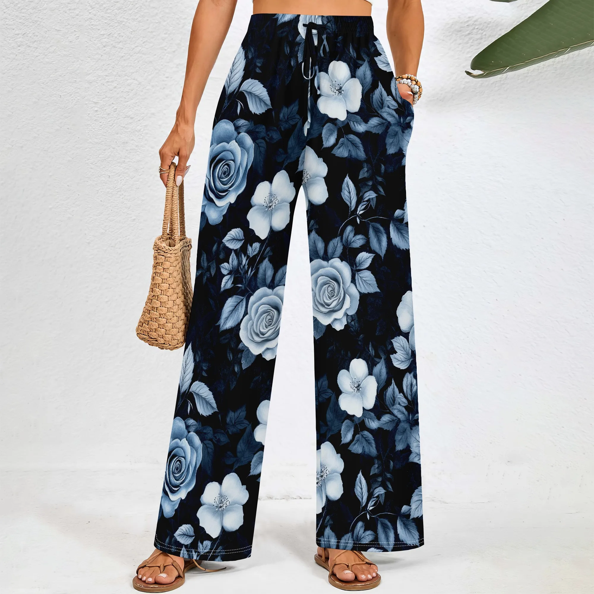 Women's Summer Palazzo Pants Drawstring Elastic Waist Wide Leg Pants Casual High Waist Beach Trousers with Pockets
Women's Summer Palazzo Pants Drawstring Elastic Waist Wide Leg Pants Casual High Waist Beach Trousers with Pockets