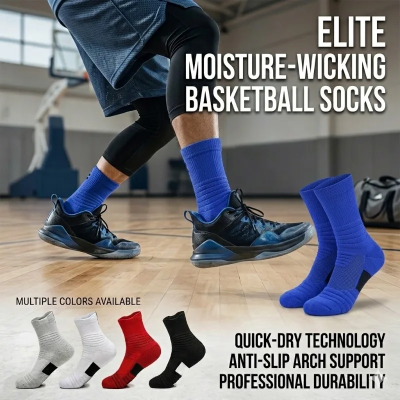 Basketball Socks Men, Moisture-Wicking Anti-Slip Sports Socks, Quick-Dry Elite Crew Socks for Running and Outdoor Activities
Basketball Socks Men, Moisture-Wicking Anti-Slip Sports Socks, Quick-Dry Elite Crew Socks for Running and Outdoor Activities