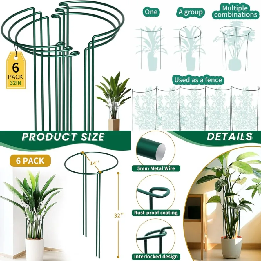 14" Dx32 H Plant Supports Stakes for Large Heavy Plants, 6 Pack Peony Supports, Heavy Duty 5mm Wire Peony Cages, Interlock Gard
14" Dx32 H Plant Supports Stakes for Large Heavy Plants, 6 Pack Peony Supports, Heavy Duty 5mm Wire Peony Cages, Interlock Gard