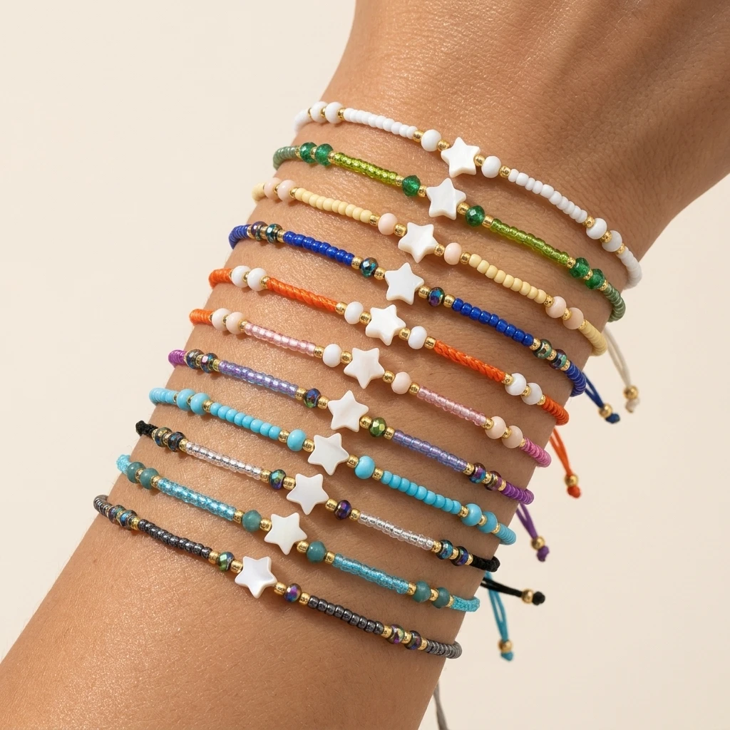 11pcs Glass Beaded Bohemian Star Charm Bracelet Set Adjustable Layered String Bracelets For Women
11pcs Glass Beaded Bohemian Star Charm Bracelet Set Adjustable Layered String Bracelets For Women