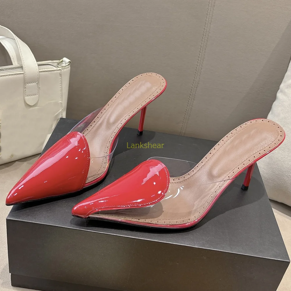 Patent Leather Transparent Patchwork Slippers Sexy Pointed Toe Thin Heel Mixed Colors New Arrivals Fashion Women Modern Shoes
Patent Leather Transparent Patchwork Slippers Sexy Pointed Toe Thin Heel Mixed Colors New Arrivals Fashion Women Modern Shoes