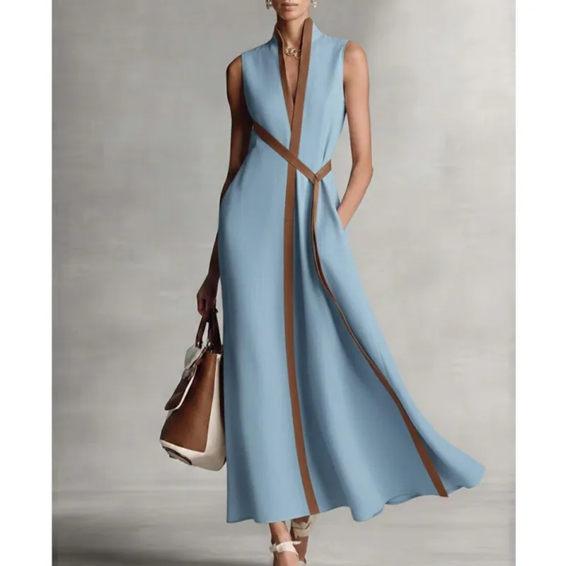 Summer Elegant Color Blocked Lace Up Dress Women's Fashion V-neck Loose A-line Dresses Casual Comfortable Vestidos For Ladies
Summer Elegant Color Blocked Lace Up Dress Women's Fashion V-neck Loose A-line Dresses Casual Comfortable Vestidos For Ladies