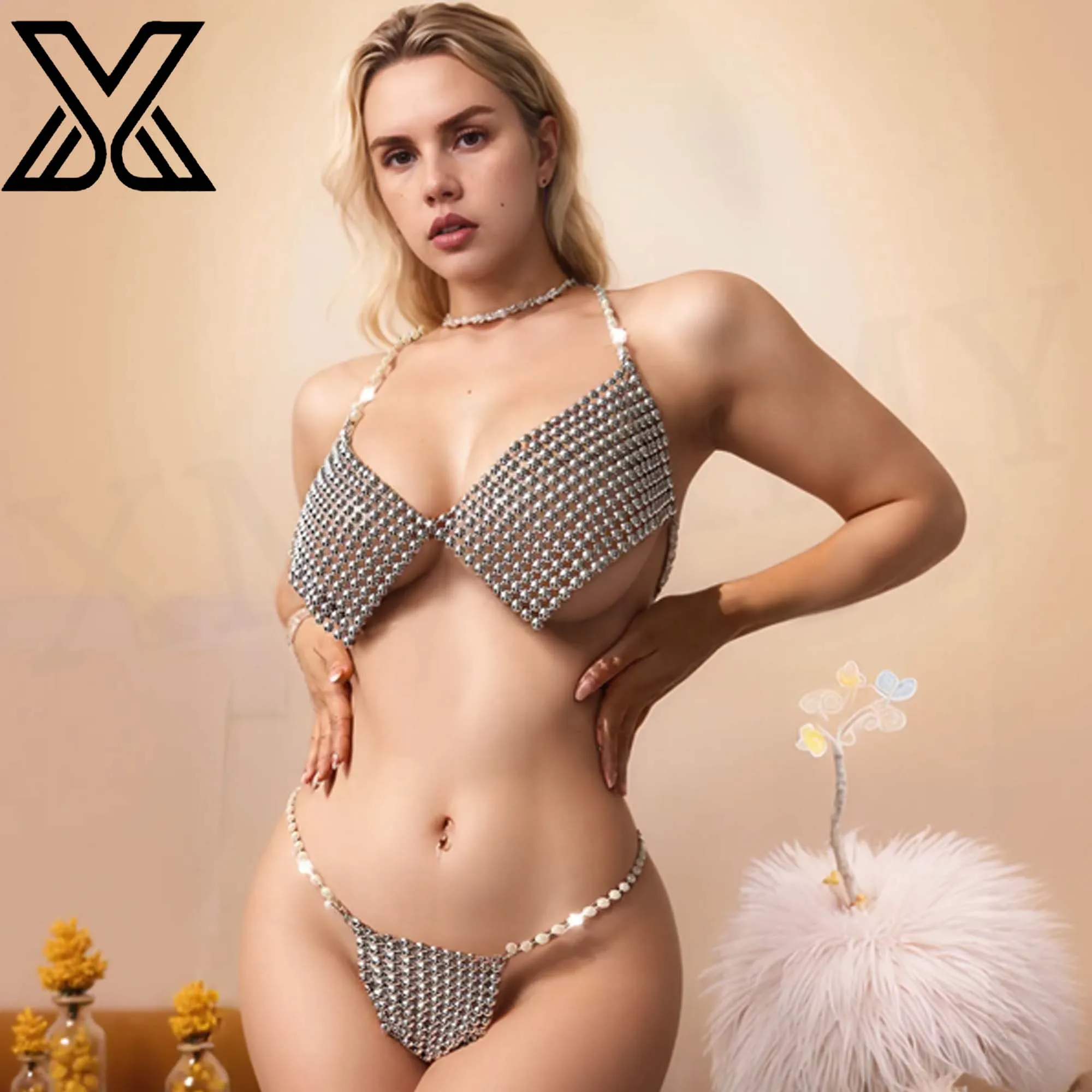 XMJXMY Summer New Sexy Pearl Hanging Neck Swimsuit Beach Bikini Shining Set for Women
XMJXMY Summer New Sexy Pearl Hanging Neck Swimsuit Beach Bikini Shining Set for Women