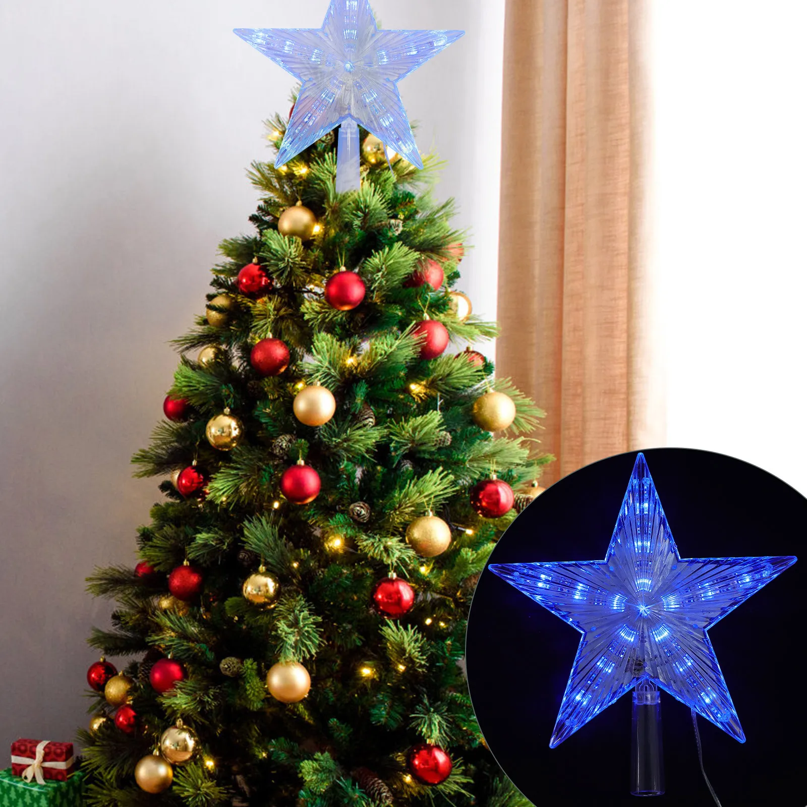Christmas Tree Star Topper Light LED Blue Transparent Plastic Flashing Ornament Christmas Decoration Tree Ornament for Home
Christmas Tree Star Topper Light LED Blue Transparent Plastic Flashing Ornament Christmas Decoration Tree Ornament for Home