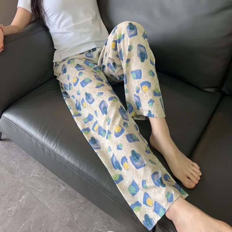 Thin Pajama Pants for Women's Summer Wide-leg Pants Printed Korean Loose Home Trousers Room Wear Sleep Basic Pajamas Woman Pj
Thin Pajama Pants for Women's Summer Wide-leg Pants Printed Korean Loose Home Trousers Room Wear Sleep Basic Pajamas Woman Pj