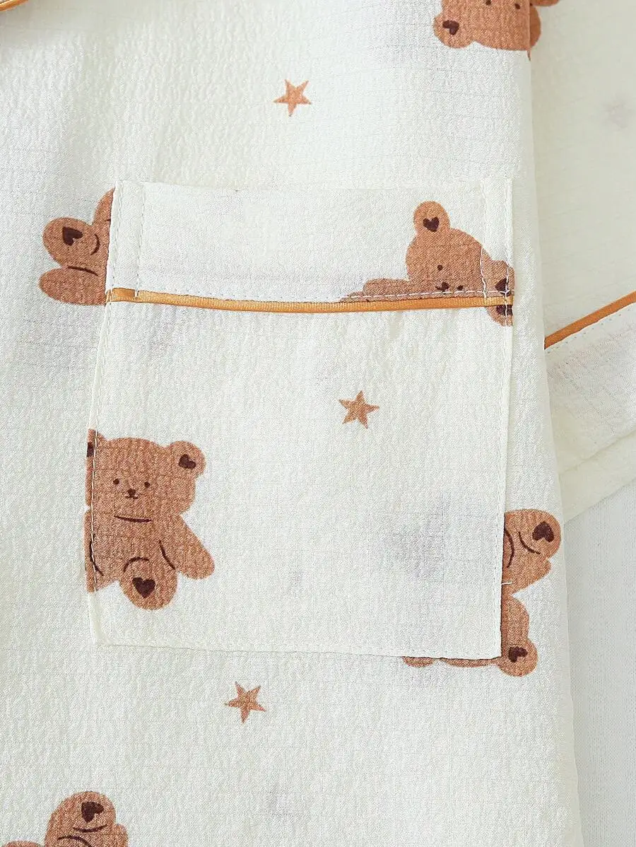 Womens Teddy Bear Print Pajama Set Short Sleeve Button-Up Top And Shorts Summer Casual Home Wear
Womens Teddy Bear Print Pajama Set Short Sleeve Button-Up Top And Shorts Summer Casual Home Wear