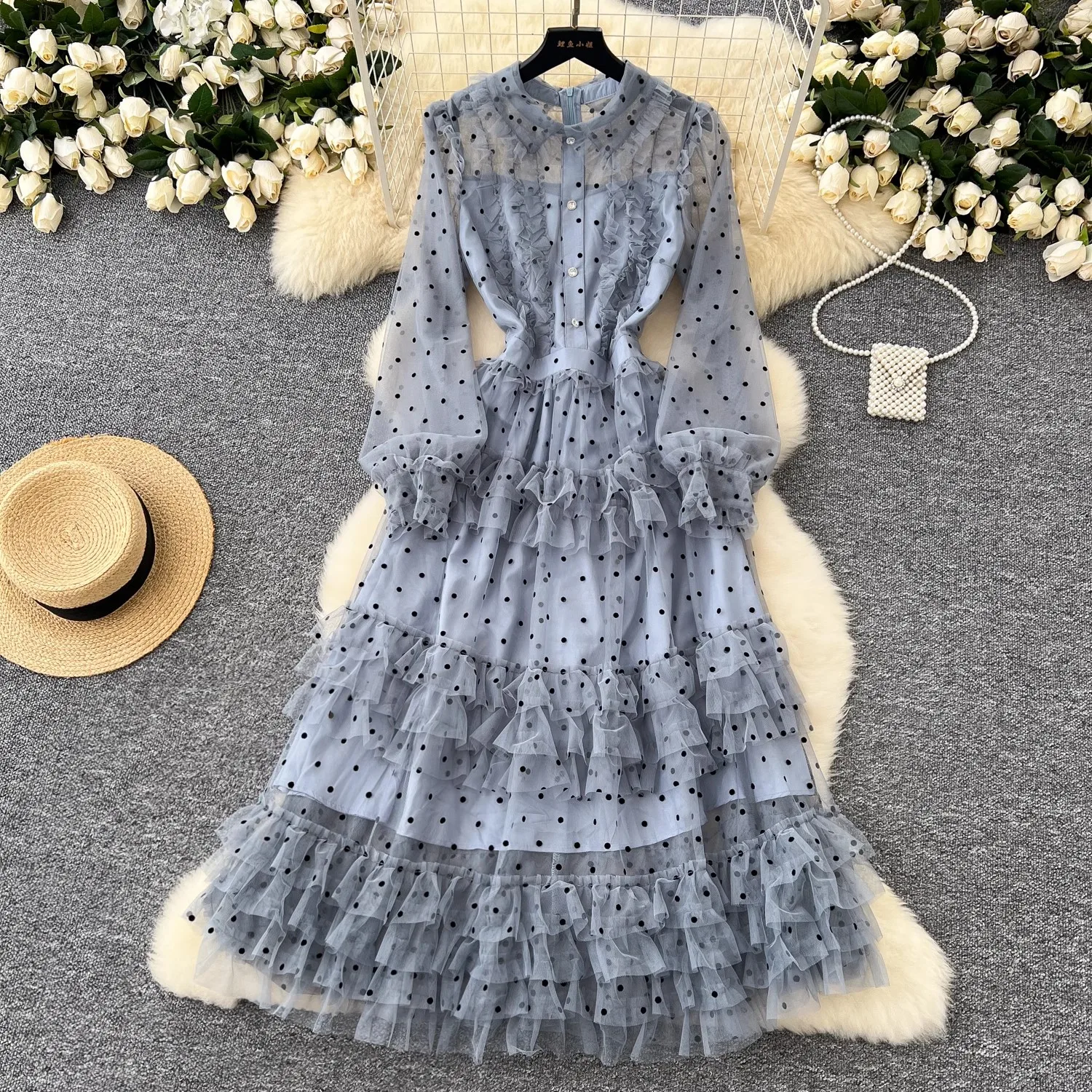 Summer Luxury Dot Mesh Ruffles Cascarding Dress Women's Long Lantern Sleeve Slim A-line Ball Gown Party Vestidos Robes Femme
Summer Luxury Dot Mesh Ruffles Cascarding Dress Women's Long Lantern Sleeve Slim A-line Ball Gown Party Vestidos Robes Femme