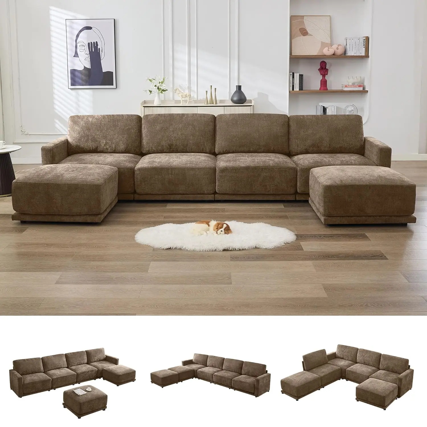 U Shaped Modular Sectional Sofa 6 Seat Deep Chenille 143.8in W 2 Ottoman Living Room Customized
U Shaped Modular Sectional Sofa 6 Seat Deep Chenille 143.8in W 2 Ottoman Living Room Customized