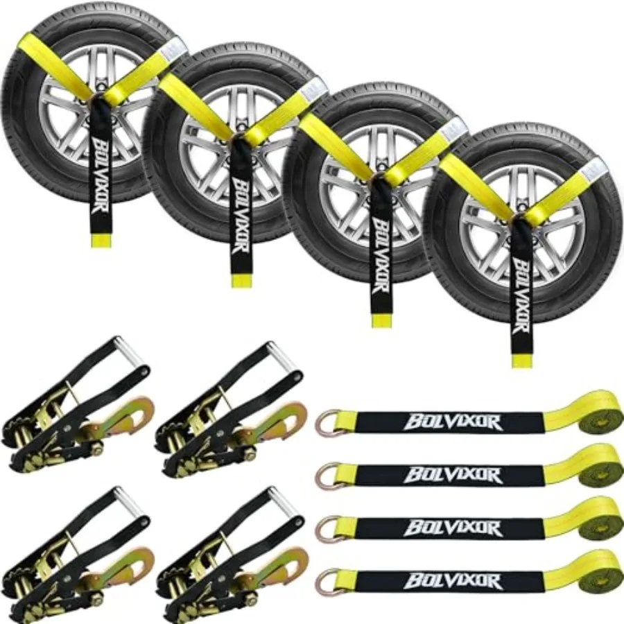 4 Pack Car Tie Down Straps for Trailers - 2" x 96" - 9900LBS Break Strength - Tire Ratchet Strap with Snap Hooks - Adjustable W
4 Pack Car Tie Down Straps for Trailers - 2" x 96" - 9900LBS Break Strength - Tire Ratchet Strap with Snap Hooks - Adjustable W