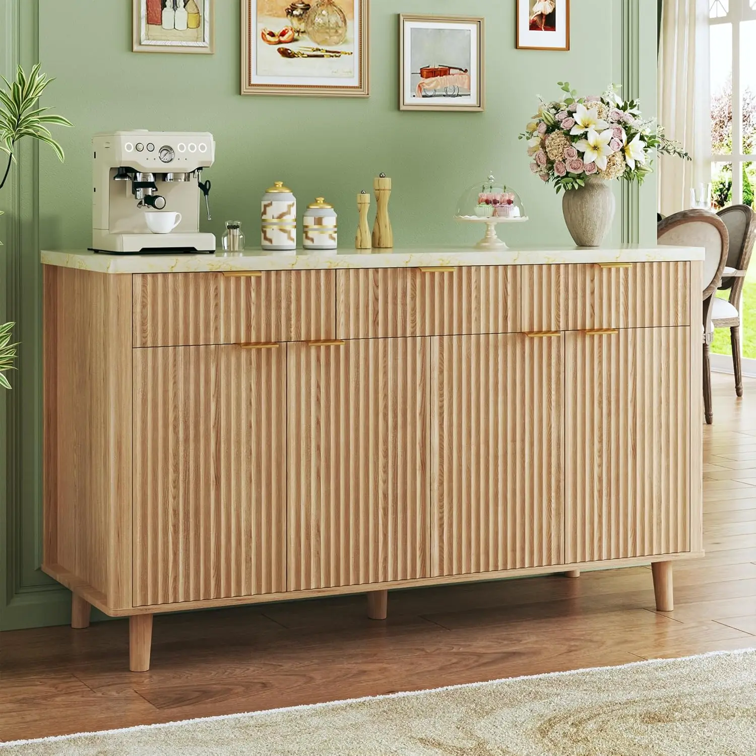 55" Fluted Buffet Cabinet with Storage, Large Sideboard Buffet Cabinet with 4 Doors & 3 Drawers, Modern Accent Storage Cabinet
55" Fluted Buffet Cabinet with Storage, Large Sideboard Buffet Cabinet with 4 Doors & 3 Drawers, Modern Accent Storage Cabinet
