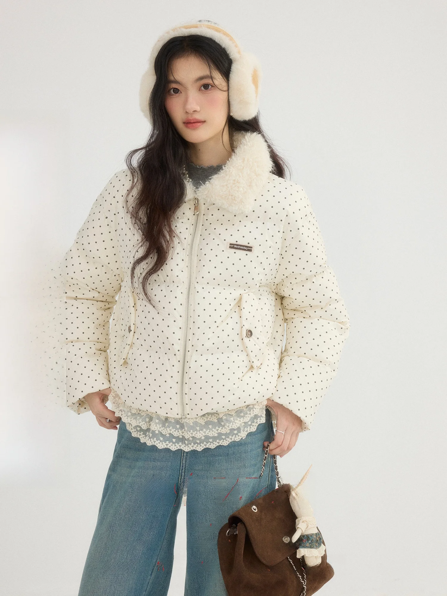 ORWhite Retro Polka Dot Cotton Jaet Women's ort Loose Bread Coat Outerwear Fur Collar Long Sve Zipper Closure
ORWhite Retro Polka Dot Cotton Jaet Women's ort Loose Bread Coat Outerwear Fur Collar Long Sve Zipper Closure