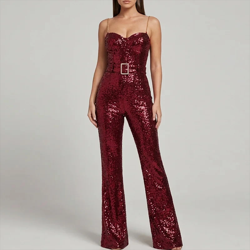 Sexy Off Shoulder Sleeveless Party Playsuit Fashion Match Belt Slim Fit Long Rompers Elegant Shiny Sequins Chain Sling Jumpsuit
Sexy Off Shoulder Sleeveless Party Playsuit Fashion Match Belt Slim Fit Long Rompers Elegant Shiny Sequins Chain Sling Jumpsuit
