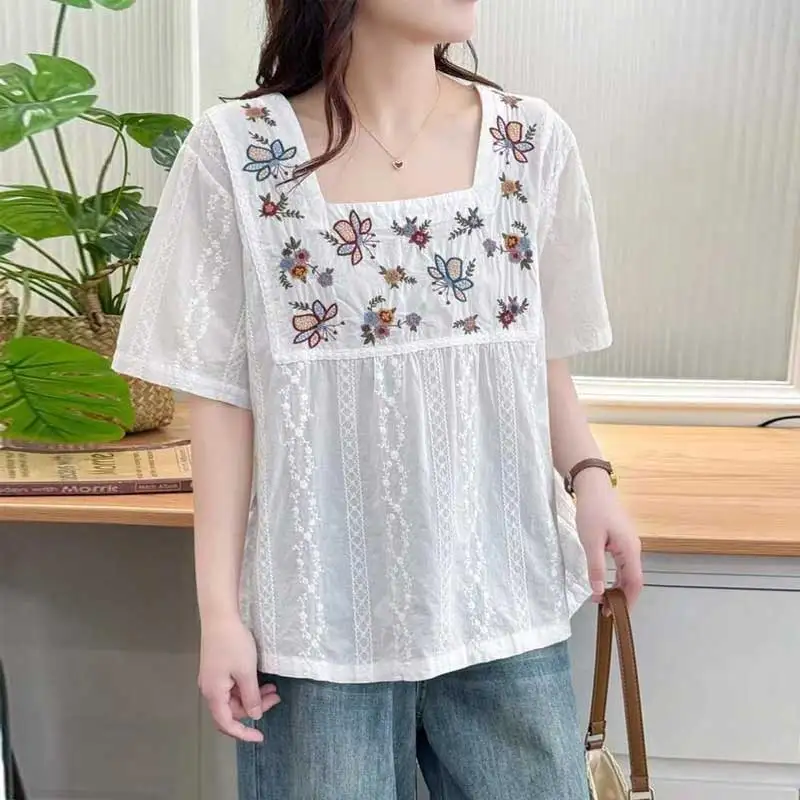 Japanese Sweet Mori Girl Cartoon Butterfly Flower Embroidery Shirts Women Summer Square Collar Short Sleeve Casual Blouse Tops
Japanese Sweet Mori Girl Cartoon Butterfly Flower Embroidery Shirts Women Summer Square Collar Short Sleeve Casual Blouse Tops